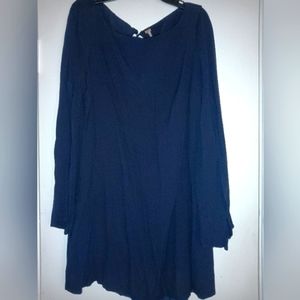 Free People Navy Long-sleeve Dress with Bellow Split Sleeves Size Small
